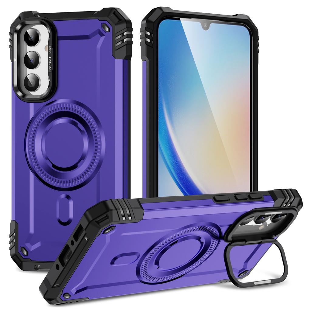 For Samsung Galaxy A56 5G Case Compatible with MagSafe Metal Lens Frame Kickstand PC+TPU Mobile Cover