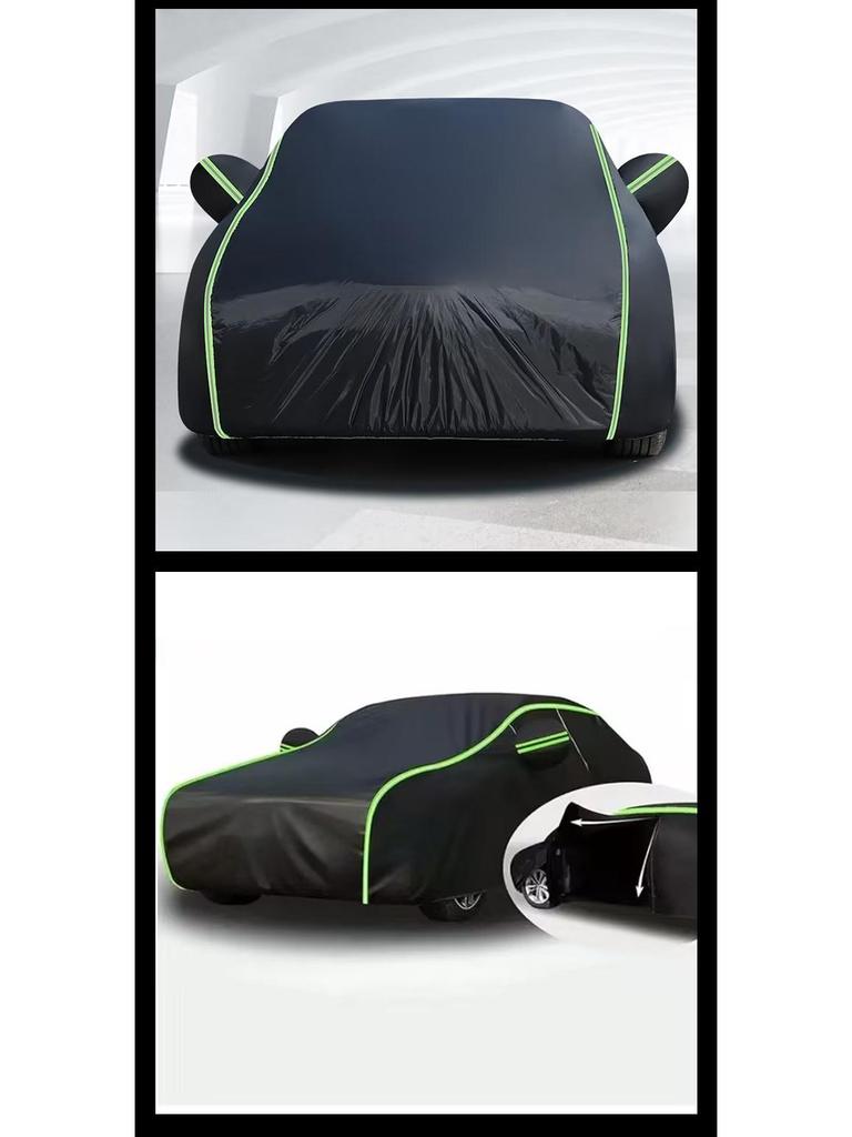 Black Oxford Cloth Car Cover: Full Coverage, Dustproof, Rainproof, Reflective Strips, Heat Insulation, Sunshade.