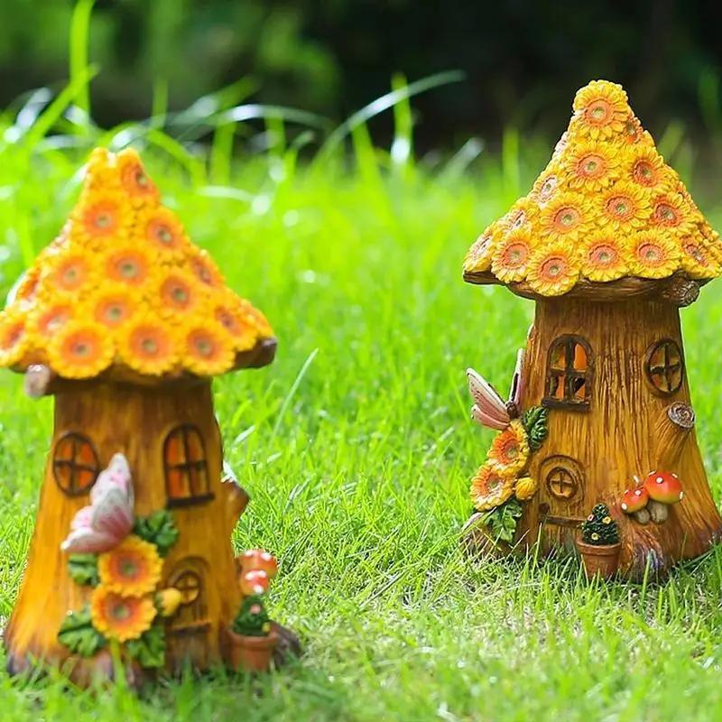Декоративные светильники Fuuny Resin Tree House на солнечных батареях для небольшого домика, украшения для сада, балкона, патио и газона.