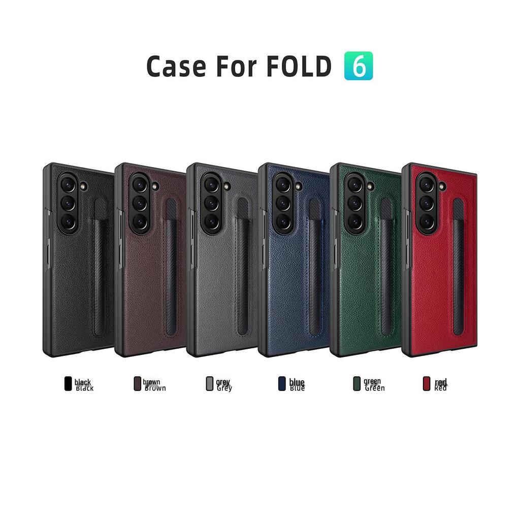 Чехол из кожи с рисунком личи для Samsung Z Fold6/Fold5 с держателем для стилуса
