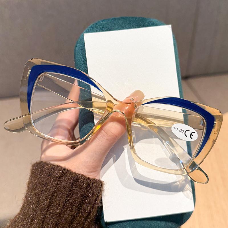 Модные очки для чтения «кошачий глаз» с защитой от синего света, женские, ретро, с большой оправой, декоративные, для дальнозоркости, двухцветные.