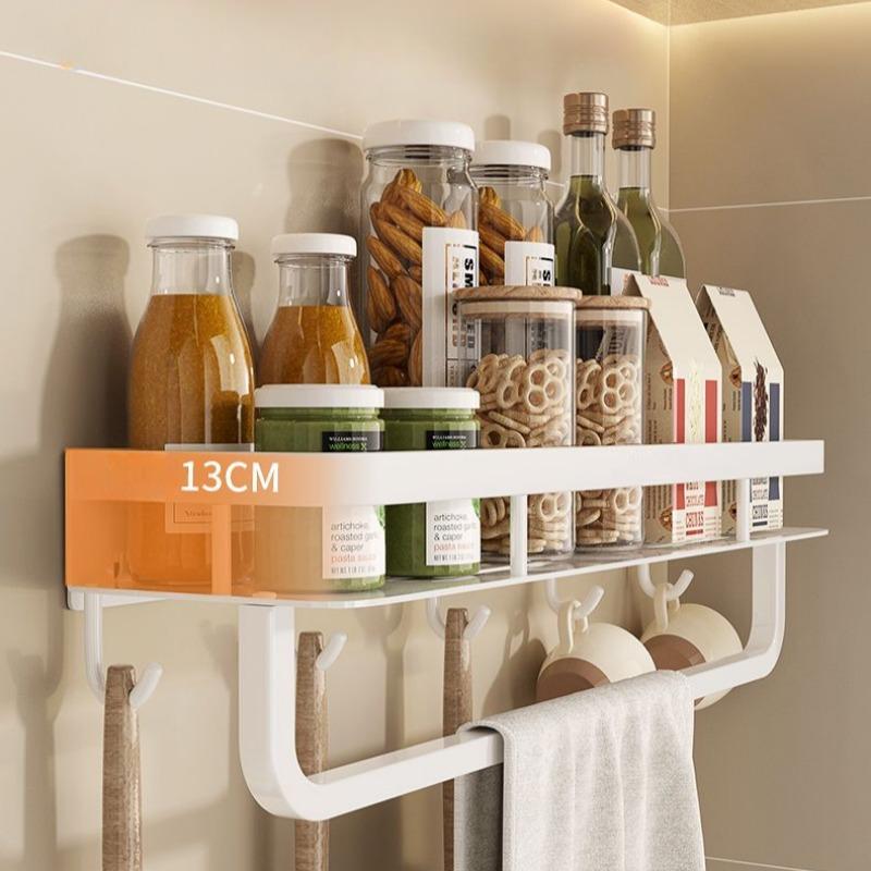 Стойка для хранения специй на кухне с крючком, держатели для посуды, настенная полка для приправ без отверстий, металлическая стойка для полотенец в ванной