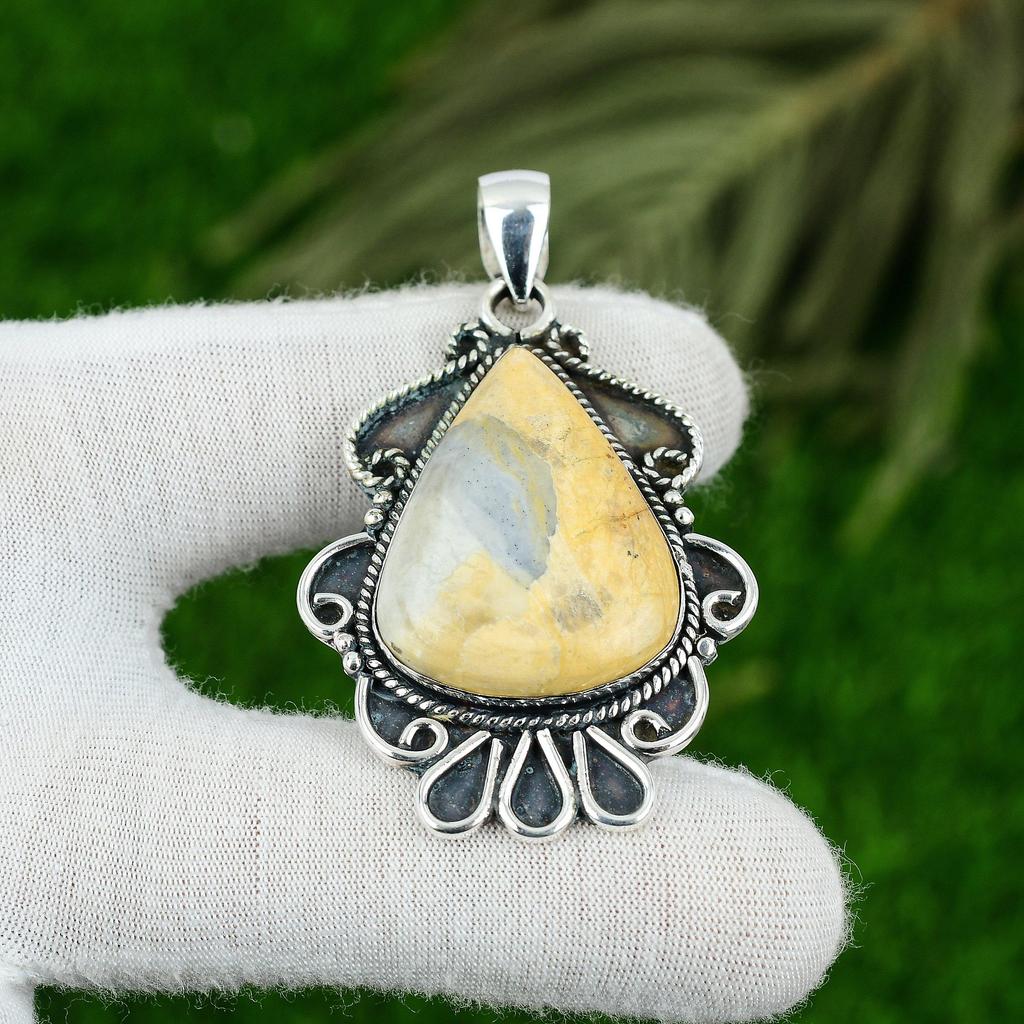 Daughters Day Sale 925 Silver Maligano Jasper Stone Bezel Wife Pendant Jewelry