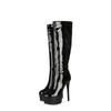 Fashion 2025 New Patent Leather Knee High Women Boots 15cm Thin Heel 8-color Women Short Plush 4cm Thick Soled Boots Size 45 WinterShoes