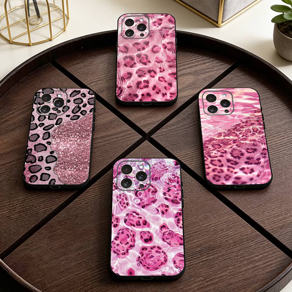 Модный чехол для телефона с принтом розового леопарда для iPhone 17, 16, 15, 14, 13, 12, 11 Plus, Pro Max, XS, мягкий силиконовый черный чехол