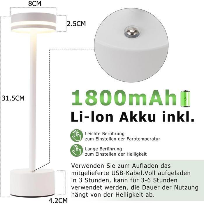 Lampe de table LED - NETTLIFE - LED sans fil - Intensité variable - Batterie rechargeable USB-C - Lot de 2