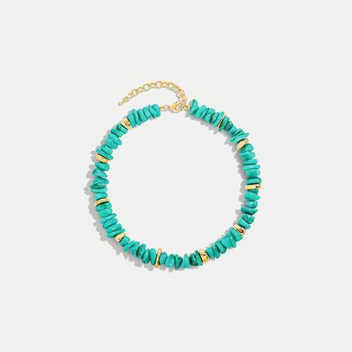 Colorful Handmade Bohemian-style Clavicle-length Womens Multicolor Pebble Gravel Beaded Necklace