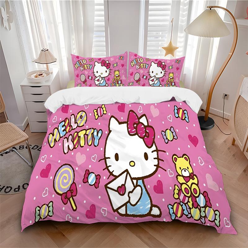 Hello Kitty Party Print 3Pcs Bedding Setduvet Cover With 2 Bedropillowcase Home Birthday Gift