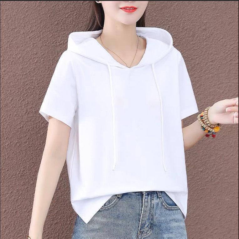 Лето 2025 г. Женская свободная толстовка с коротким рукавом - корейский стиль, модный топ больших размеров