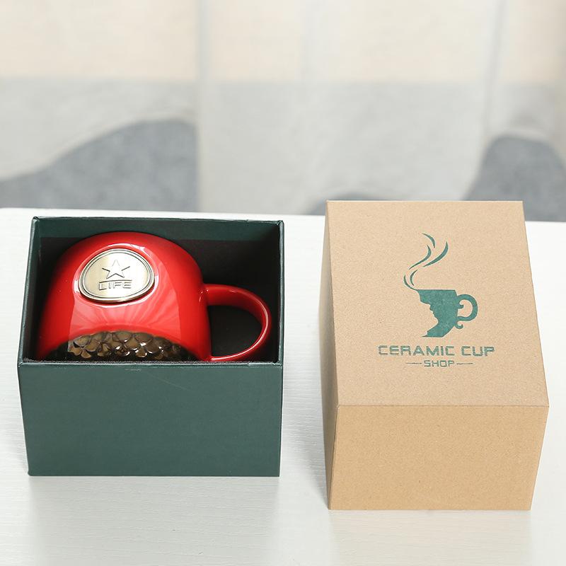 Ceramic Water Cup Mug With Copper Sheet And Bronze Medal Coffee Cup, Xingba Wind Can Print Fish Scale Milk Cup