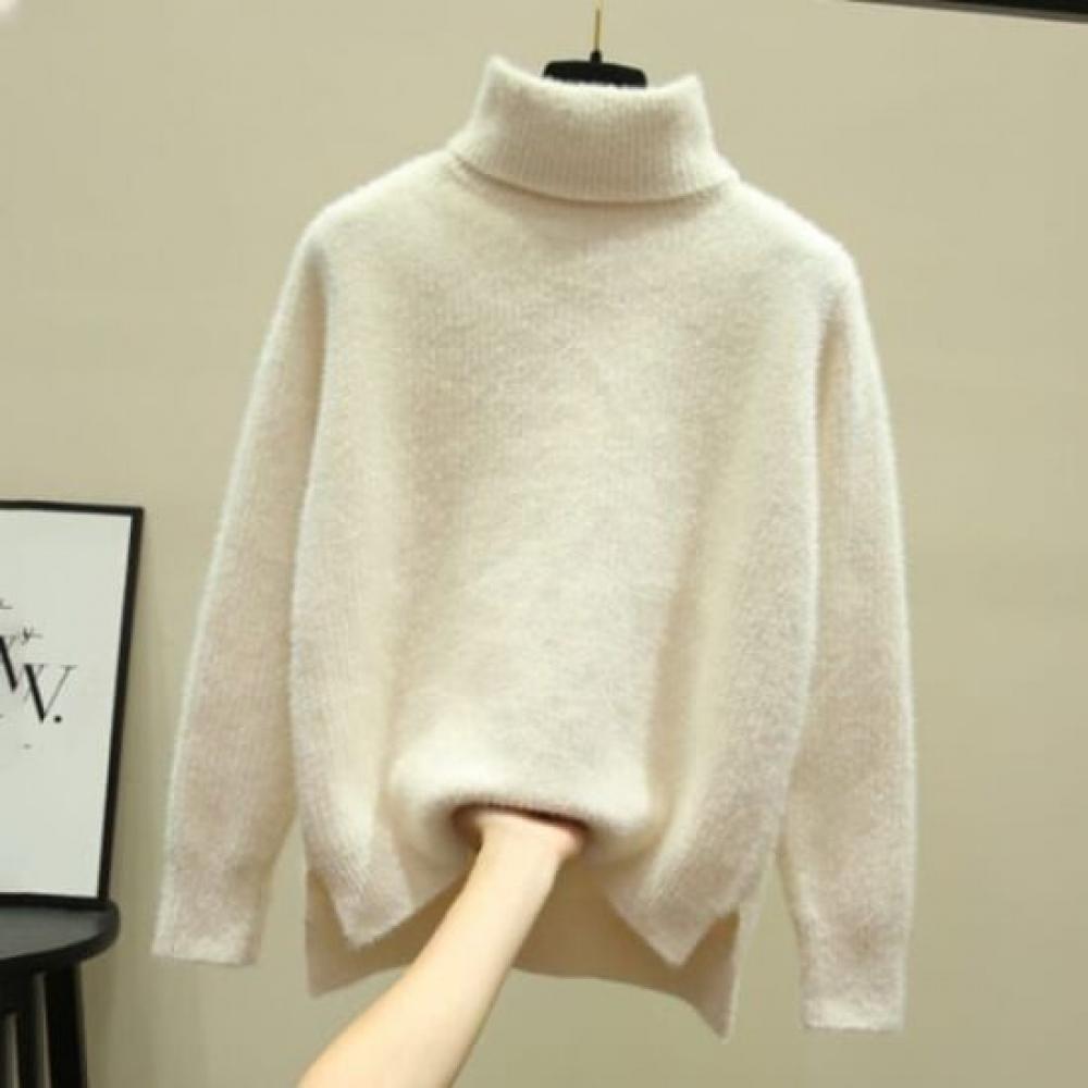 Navava Mock Neck Mink Fur Long Sleeve Knit Sweater Nk1860
