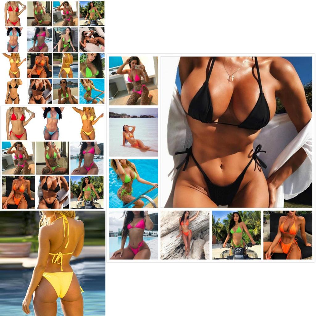 Girls Summer Women Bikini Set Swimwear Pushup Bandage Beachwear Swimsuit Solid