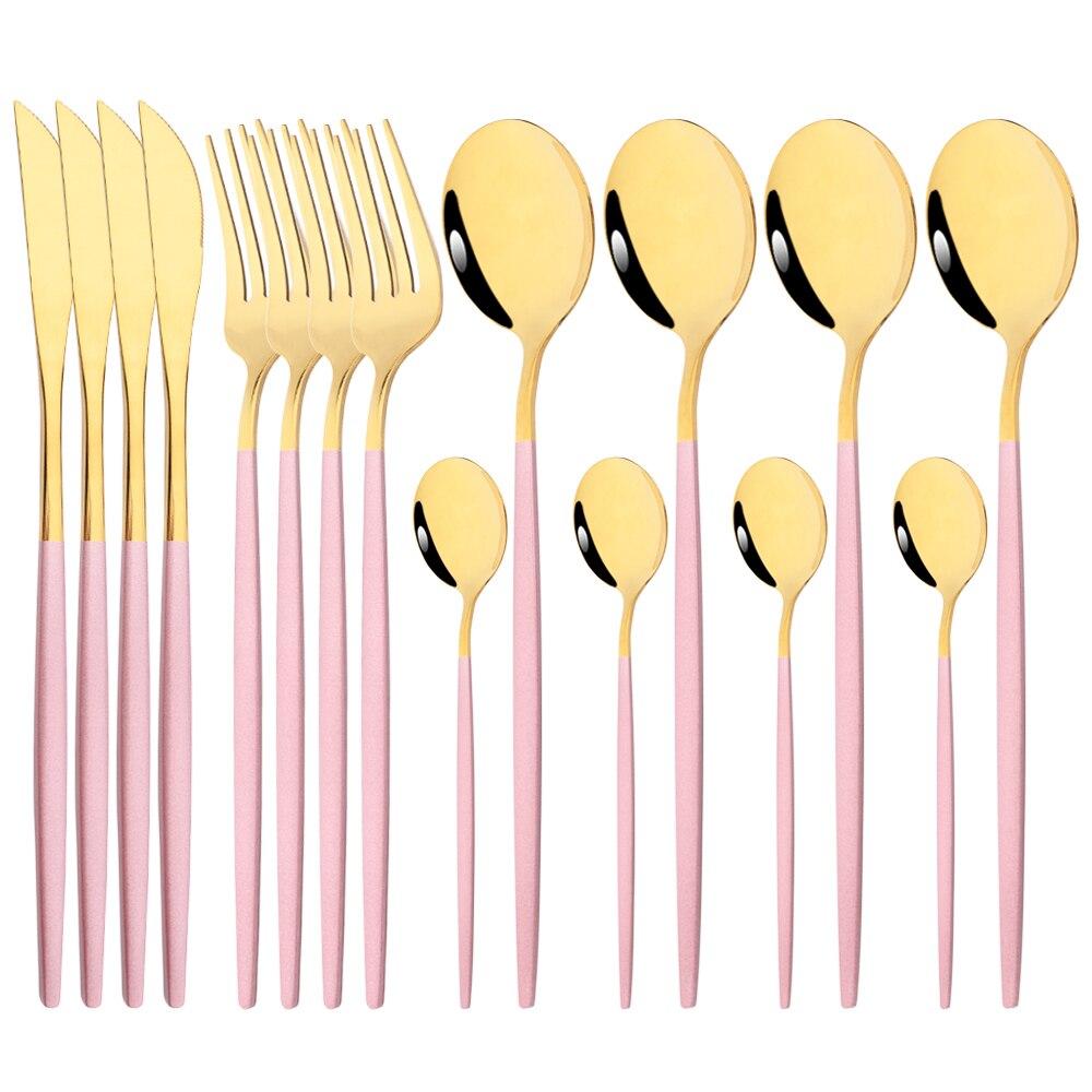 16Pcs Black Gold Dinnerware Cutlery Set Dinner Knife Fork Coffee Spoon Flatware Stainless Steel Silverware Party Tableware Set