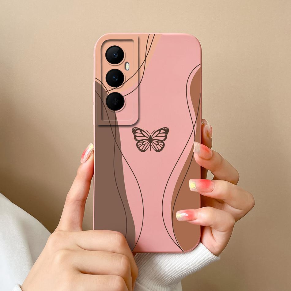 For Realme C65 4G Phone Case Butterfly Cat Ultra Thin Liquid Silicone Camera Protection Back Cover For Realme C 65 Funda Carcasa