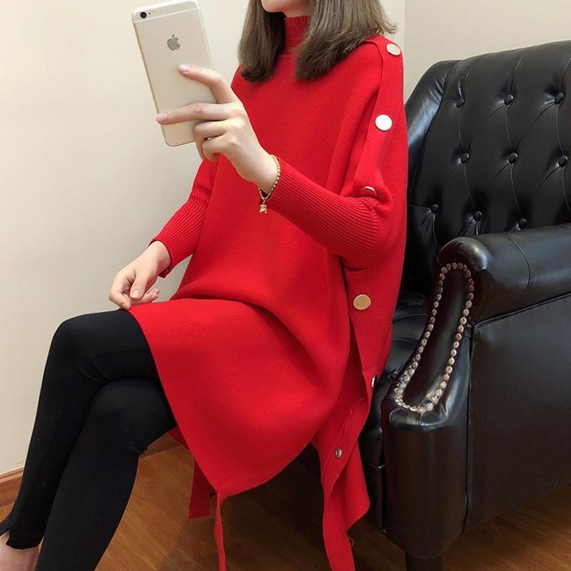 Рубашка «летучая мышь», толстый пуловер, свитер, куртка для женщин, осень 2020, новый зимний свитер, свободный плащ с воротником до середины икры