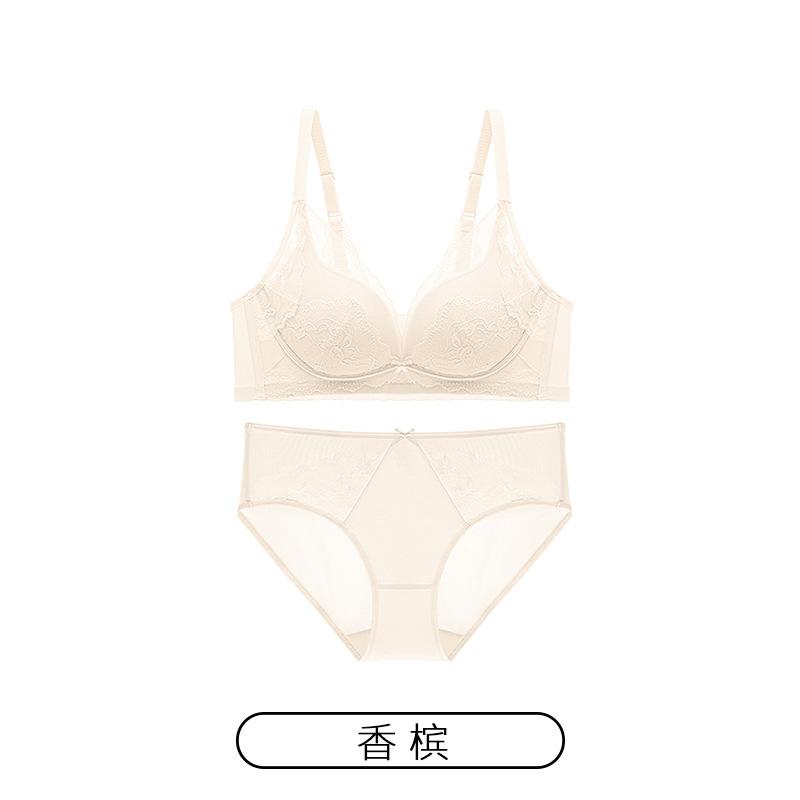 Sexy lace back without steel ring anti-sagging bra, small chest not empty cup bra set