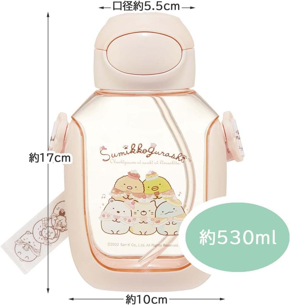 Skater Water Bottle with Disney Princess for Straw, 530ml, 23, One-Push Operation, Girls, PDSH6DX-A