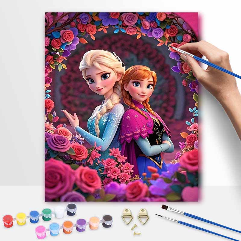 Disney Frozen Elsa Anna floral oil painting digital painting art kit handmade diy painting home decoration gift