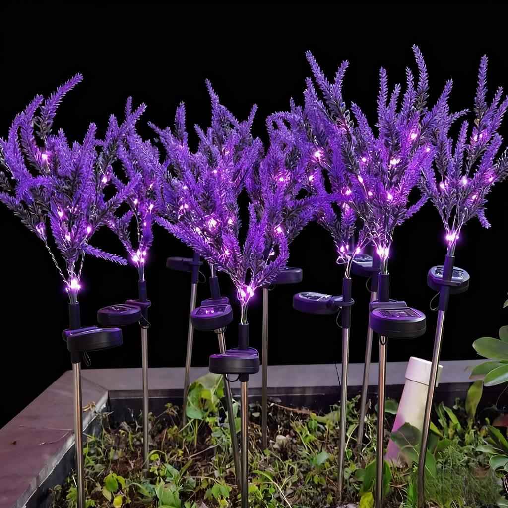 Solar-Powered Lavender LED Lights, Outdoor Waterproof Fairy Garden Decor, Floral Lawn Stake Lights for Yard Pathway Landscape Decoration