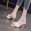 Real Soft Leather Fashionable Retro Sandals Women's Summer New Bow High Heels Stiletto Outer Wear Word with Cool Slippers