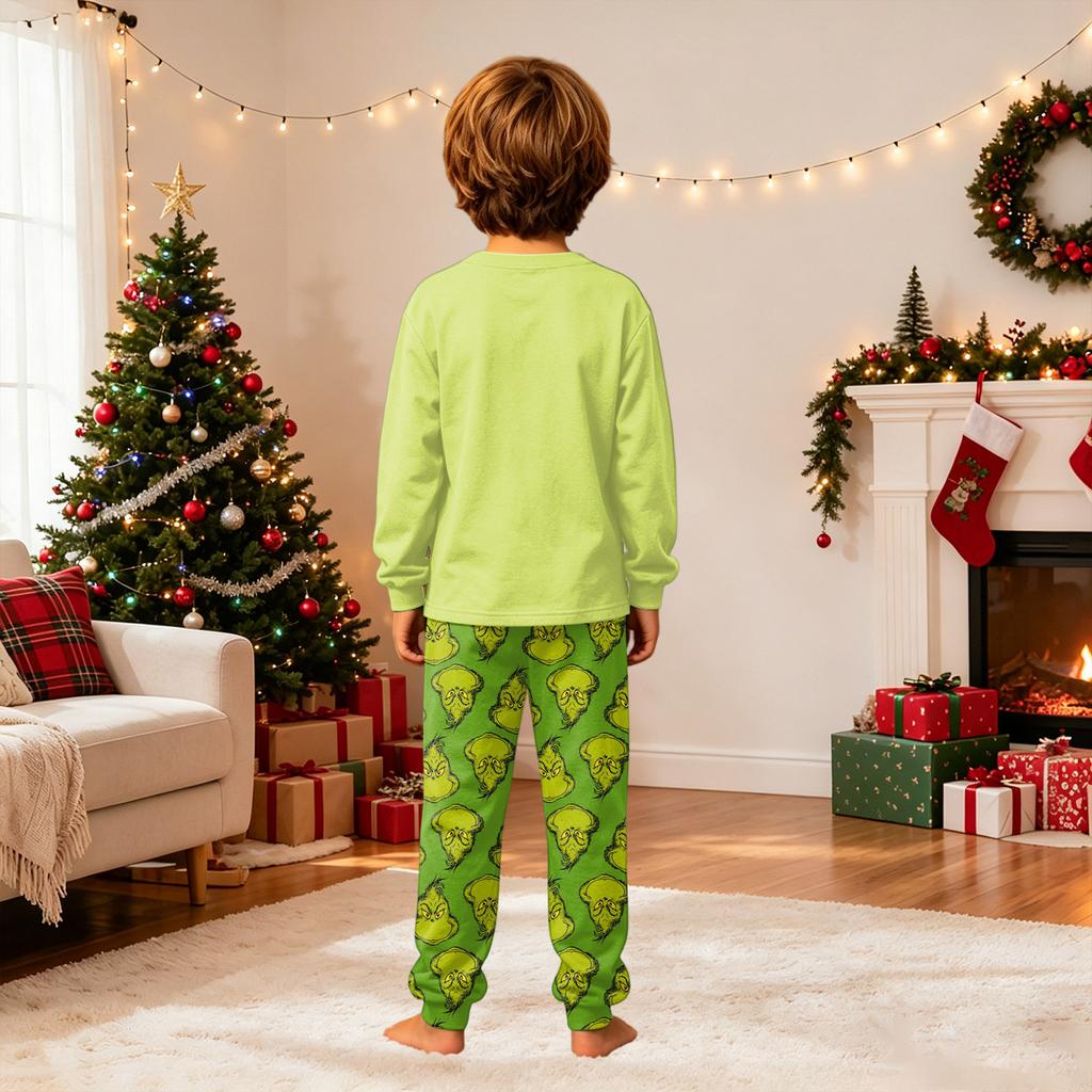 Christmas Print Matching Family Pajama Set Long Sleeve Neck Top and Pants for Parents and Kids