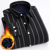 Winter Men's Warm Shirt Long Sleeve Cotton Fleece Thickened Casual Middle-aged Striped Shirt Top