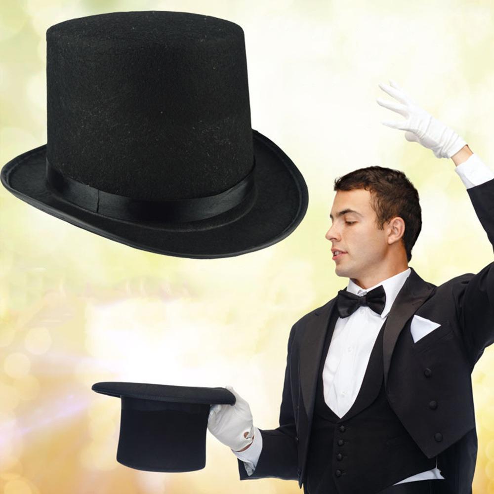 Elegant Magician Hat Fabric Gentleman Cap Deluxe Black Top Hat Stage Performances