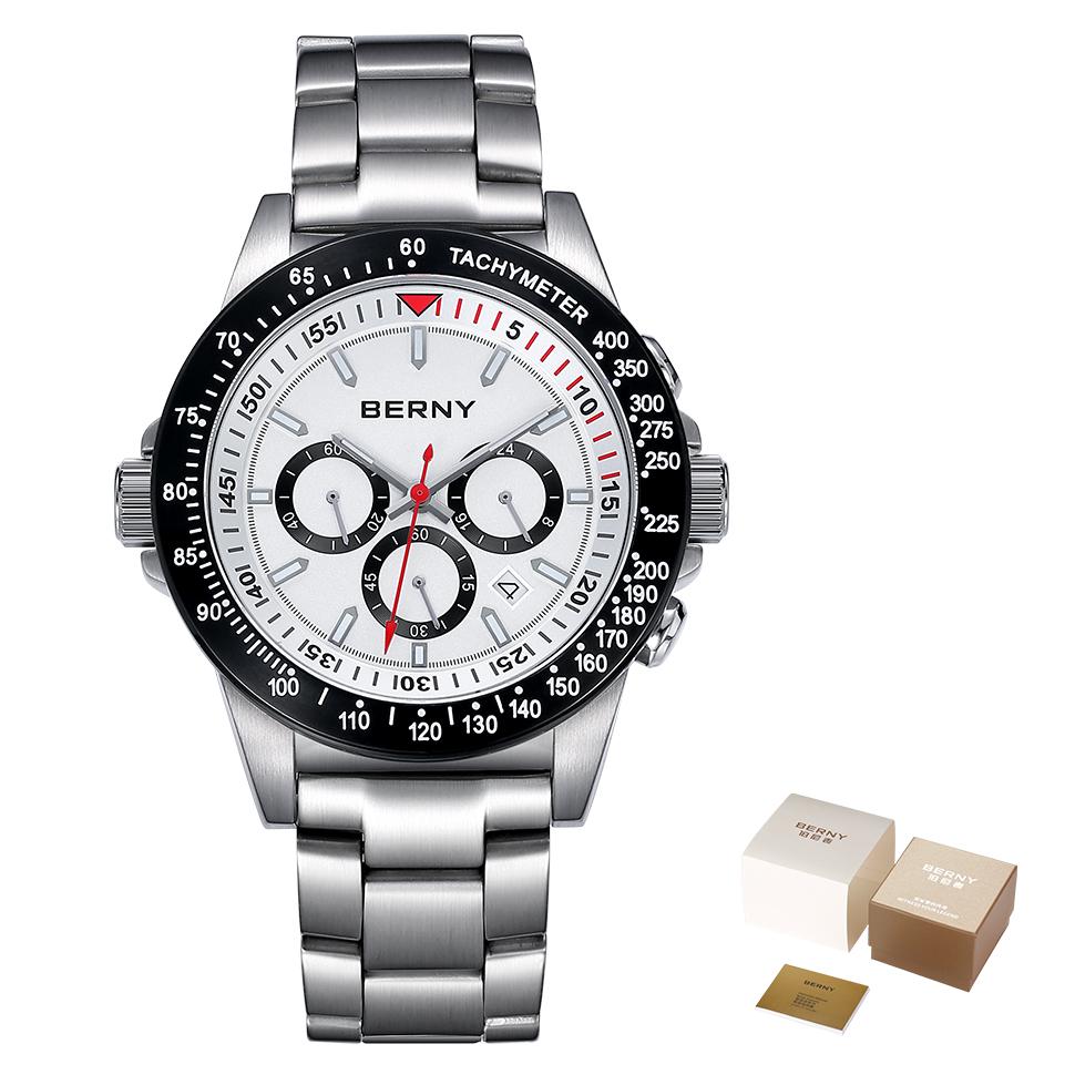 BERNY Quartz Watches for Men MIYOTA OS20 Multi-function Chronograph Sapphire Luminous Men Sport Watch Diving 10ATM Men Watches