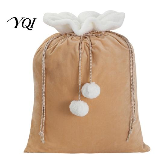 Personalized New Year Treat Bags Christmas Velvet Santa Gift Bag, 19 x 26 Inch Large Drawstring Customizable Holiday Party Favors Claus Reusable