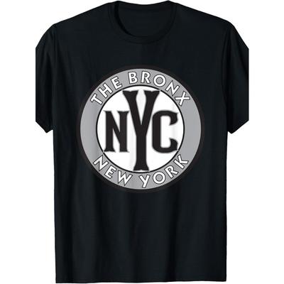 Европейские размеры Мужская графическая футболка Bronx NYC - Черная с серым кругом и жирным шрифтом Bronx New York - Легкая городская уличная одежда с круглым вырезом