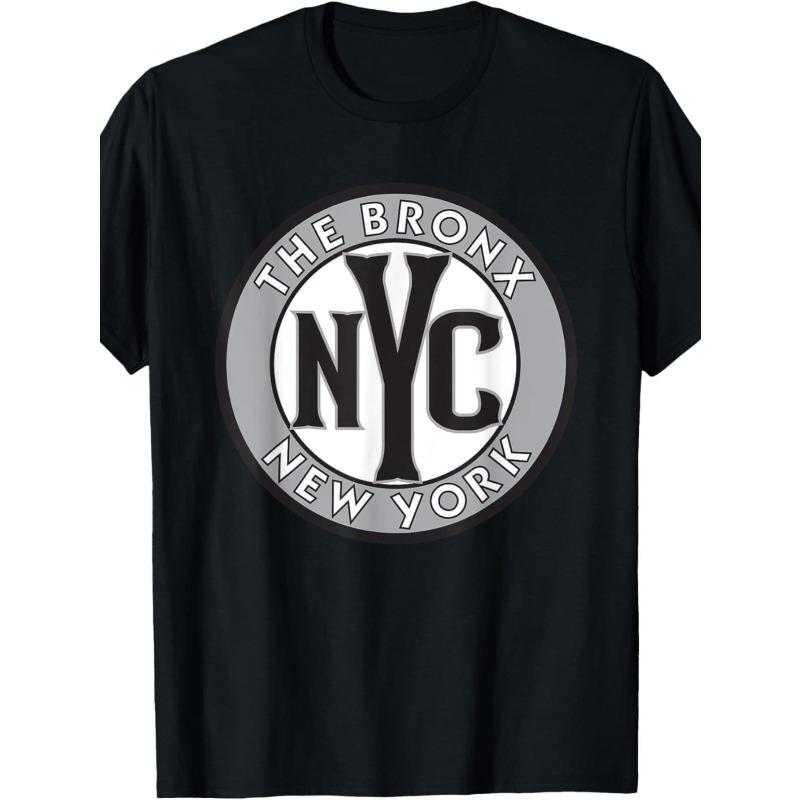 Европейские размеры Мужская графическая футболка Bronx NYC - Черная с серым кругом и жирным шрифтом Bronx New York - Легкая городская уличная одежда с круглым вырезом