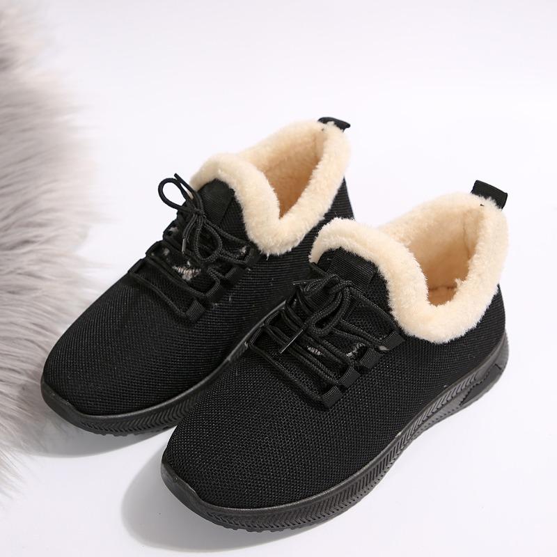 2024 Новые зимние спортивные женские ботинки Модные однотонные теплые и удобные женские ботинки с круглым носком на шнуровке с низким верхом