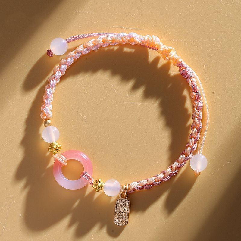 Peach Blossom Peace Buckle Couple Bracelet Female Light Luxury Minority Woven Hand Strap 2024 New Arrival Girlfriends Bracelet