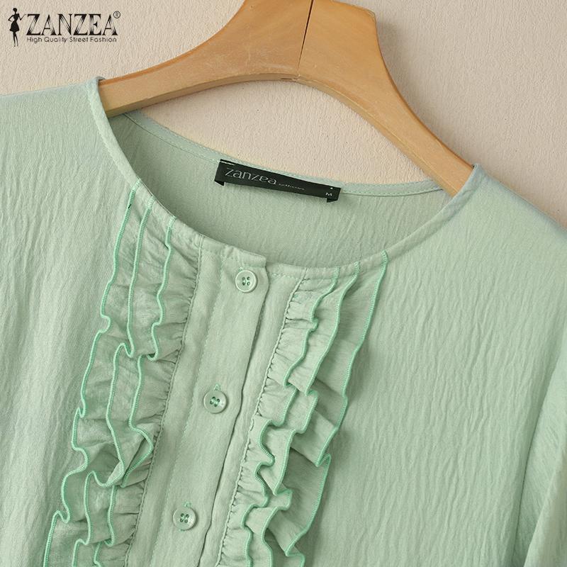 ZANZEA Женское повседневное платье с круглым вырезом, летнее, однотонное, с коротким рукавом