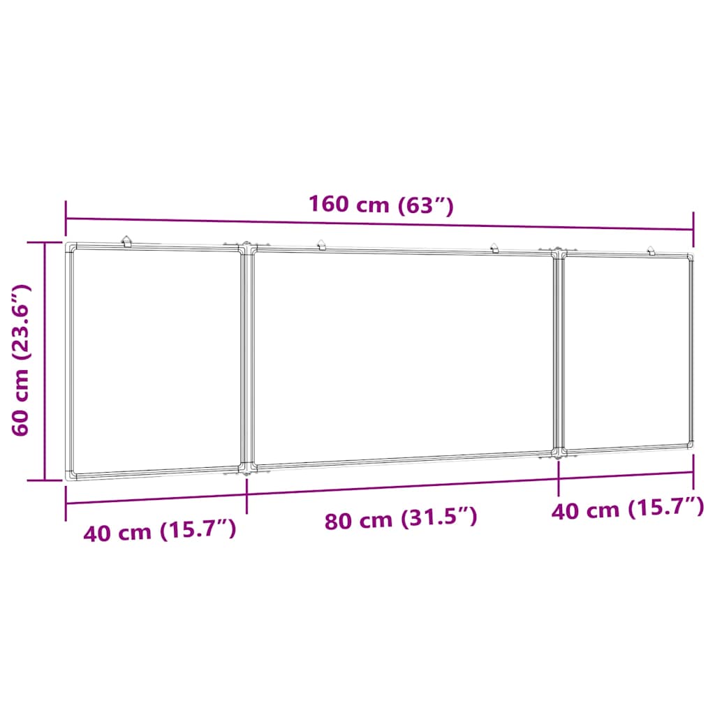 Foldable Magnetic Whiteboard 160x60x1.7 cm Aluminum