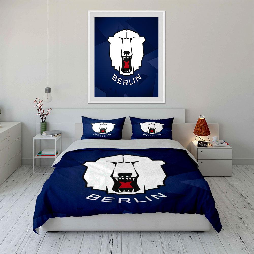 "Berlin Polar Bear Emblem on Blue Background" Print Bedding Set Duvet Cover Pillowcases (1* Duvet Cover 2* Pillowcases Do Not Include Comforter)
