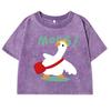 Мультяшный принт с утенком, ретро футболка, женская, из стираного хлопка, повседневная, одежда, уличный хип-хоп, кроп-топ