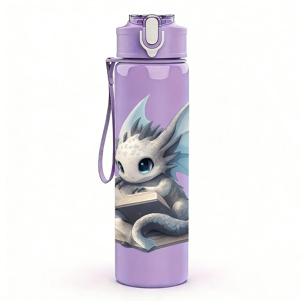 1PC Cute Baby Blue Dragon 750ml Color Plastic Sports Water Bottle Leakproof Flip Straw Lid Suitable for Sports Office Home Use