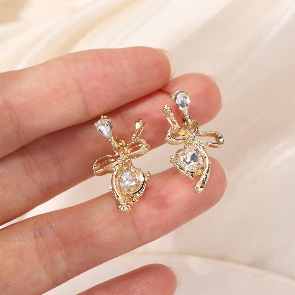 Women Jewelry Crystal Zircon Earrings Stud Earrings Bowknot Earrings Date Night