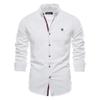 Spring Summer 100% Cotton Shirt Men Fashion Solid Color Stand Collar Long-sleeved Mens Shirts Social Casual Men Clothing