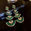 Изумрудные бриллиантовые серьги-листья с бахромой, серьги-гвоздики в стиле легкой роскоши, женские европейские и американские серьги