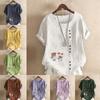 Women's Fashion Round Neck Short Sleeve T-shirt Casual Cotton Linen Graphic Shirt Leisure Loose Cupbearer Prined Summer Blouse Tops