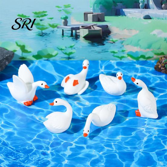Multi-pose Goose Statue 6 Pcs Mini Figurine Tiny Resin Small Cute Animal Miniature Waterfowl Decor Figures for DIY Crafts Cake Topper Micro Landscape