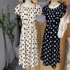 Women's Polka Dot Puff Sleeve Summer Dress - French Retro Style