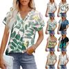 Женские топы с коротким рукавом V-образным вырезом, блузка, нарядная повседневная одежда с принтом и вышивкой, летняя модная одежда