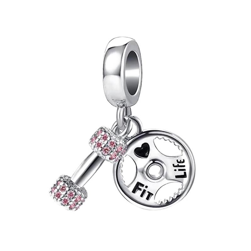 Европа Медный Гантель Йога Скейт Шарм Fit Оригинальный Браслет Украшения Подвеска Коллекция Бусины Сестры Подвески Аксессуары