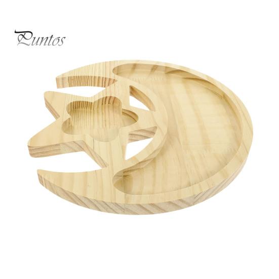Moon Star Wooden Plate Jewelry Tray Smooth Edge Burr Free Dessert Party Serving Tray Ramadan Decoration