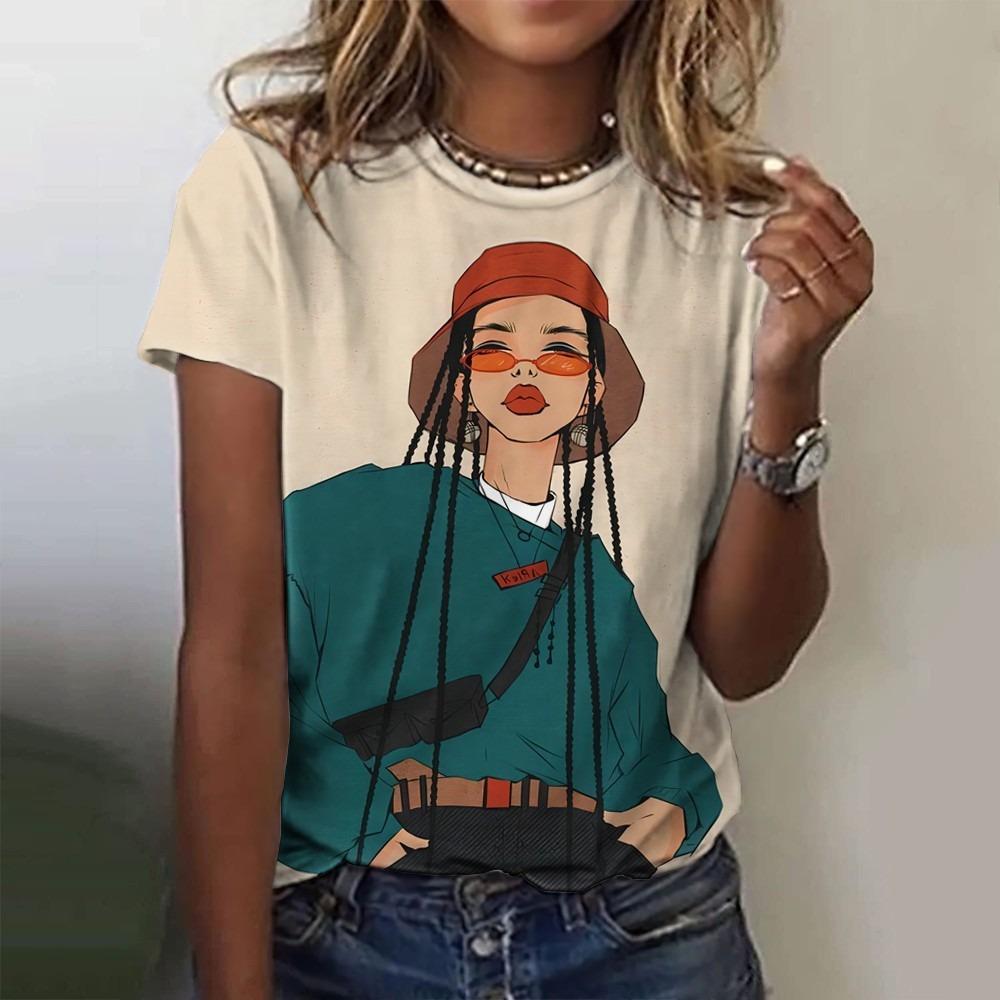 Women's T-Shirts Cartoon Characters Print Harajuku Vintage Short Sleeve O Neck Funny Top