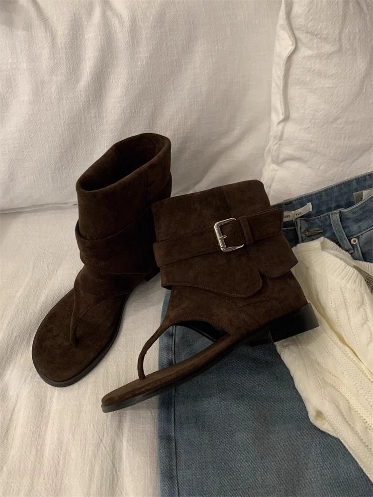 Нишевый блогер-интернет-знаменитость с характером дышащие римские сандалии женские повседневные шлепанцы ботильоны на плоской подошве крутые ботинки