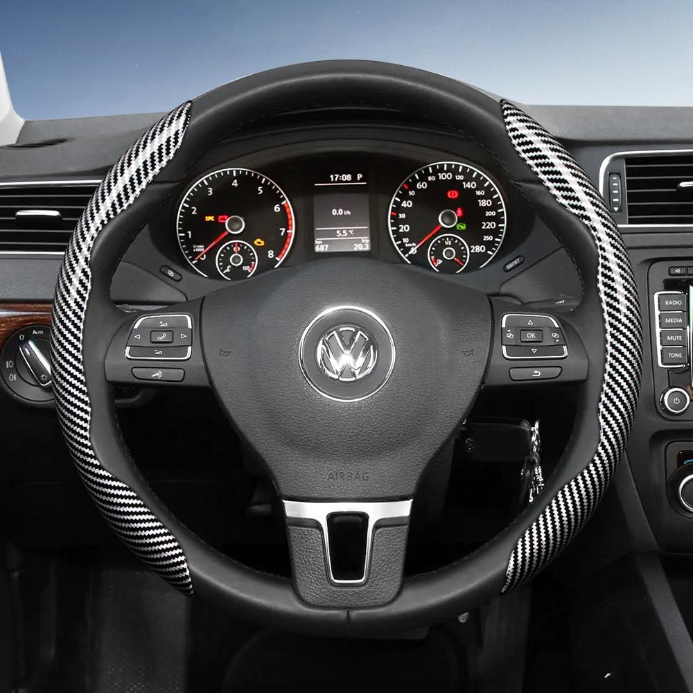 vcxja9 Suitable for Volkswagen Carbon Fiber Texture Steering Wheel Cover with Segmented Quick-Release Design, Durable, for Tiguan Golf T-Roc Polo 
